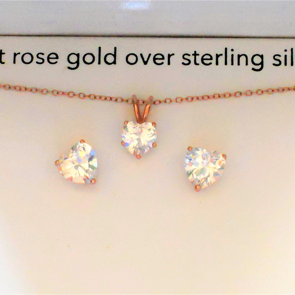 14k Rose Gold over Sterling Cubic Zirconia Hearts Holiday Set